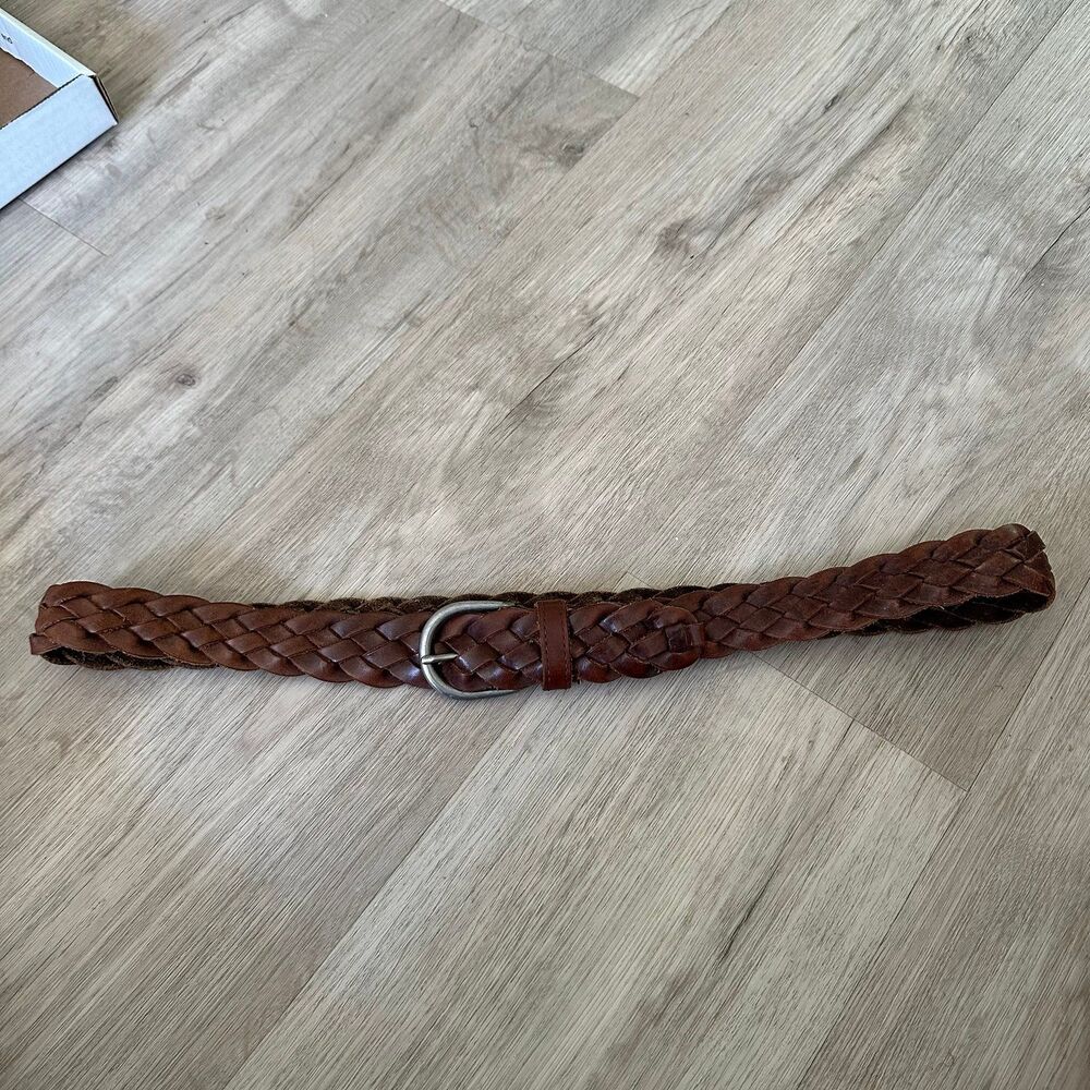 American Eagle AEO AE Brown Genuine Leather Woven Belt Woven Braided Plaited